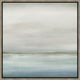 Abstract giclee painting, "Coastline II," with soft blue, green, and cream hues in a light wood frame.