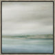 Abstract giclee painting, Coastline III, featuring serene blue and green coastal hues in a light wood frame.