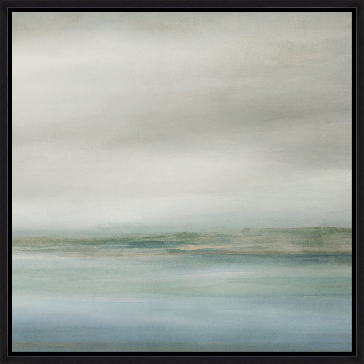 Coastline III Giclee Painting, a framed abstract landscape with soft blues, greens, and grays.