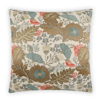Collins Multi Floral Throw Pillow, 24" square, with embroidered brown, blue, and pink flowers and birds on a cream background.