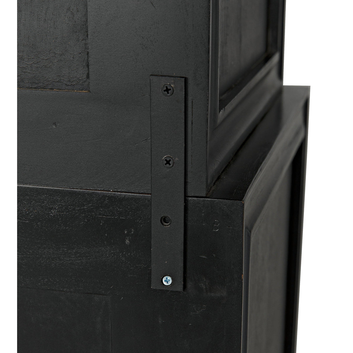 Close-up of a Colonial Hand Rubbed Black mahogany hutch, showing the two-piece construction and simple lines.