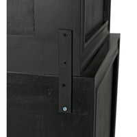 Close-up of a Colonial Hand Rubbed Black mahogany hutch, showing the two-piece construction and simple lines.