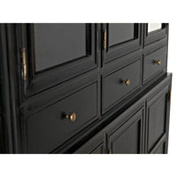 Colonial hand-rubbed black mahogany hutch with brass hardware, featuring multiple cubbies and drawers.