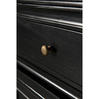 Close-up of a Colonial Hand Rubbed Black mahogany hutch with a brass knob and simple lines.