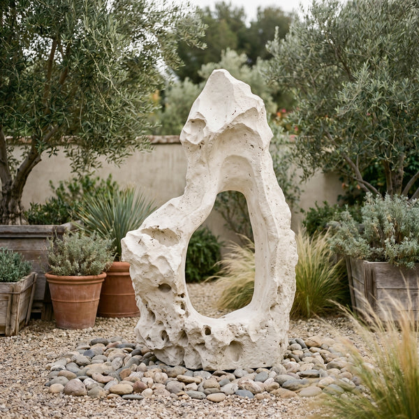Colossal Single Hole Outdoor Cast Stone Sculpture - Sculpture Side View | Bone & Brass