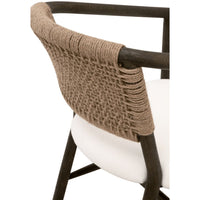 Concord Brown Oak & Jute Accent Chair with white fabric seat and handwoven jute backrest.