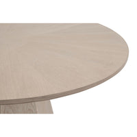 Connor 42" round grey ash wood dining table with radial veneer pattern.
