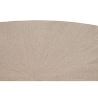 Close-up of a 42" round Connor dining table in grey ash wood with a radial grain pattern.