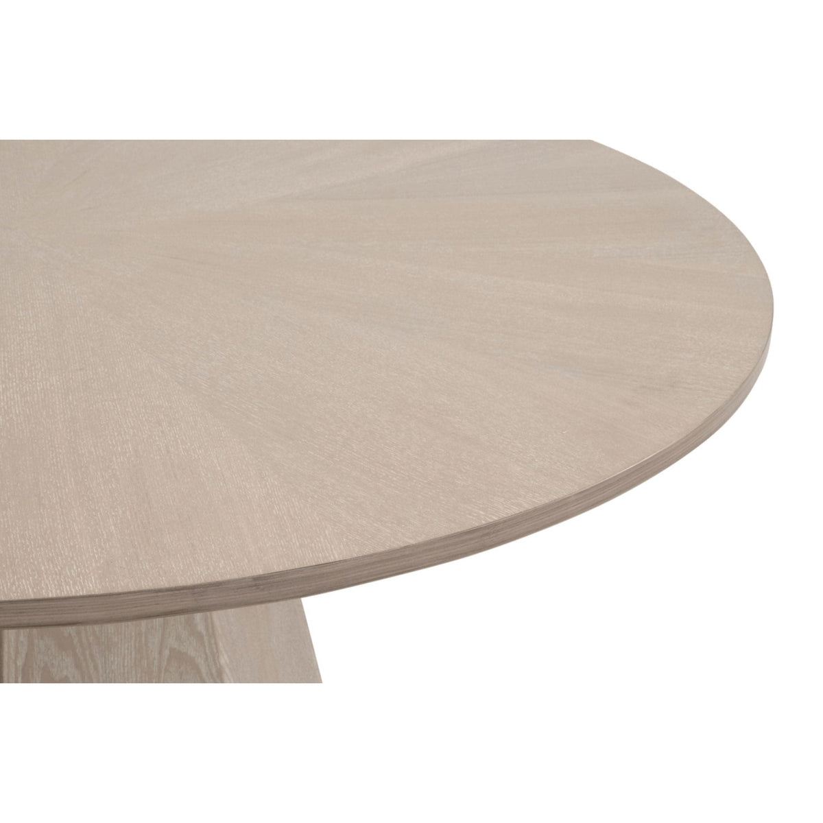 Connor 54" round dining table in natural gray ash wood with a subtle starburst tabletop and octagon pedestal base.