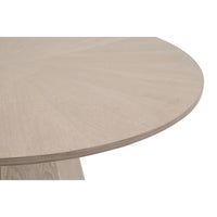 Connor 54" round dining table in natural gray ash wood with a subtle starburst tabletop and octagon pedestal base.