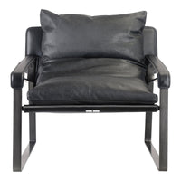 Connor Black Leather Club Chair - Chair Side View | Bone & Brass