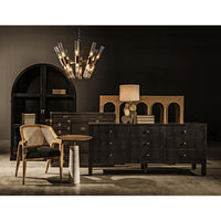 Dark mahogany Conrad 9-drawer dresser with brass pulls, fluted design, and a modern aesthetic.
