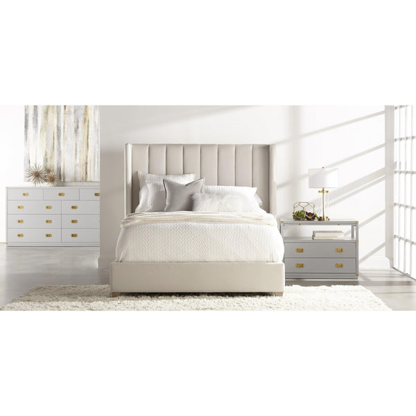 Conrad Cream Velvet Upholstered Bed - Bed Side View | Bone & Brass