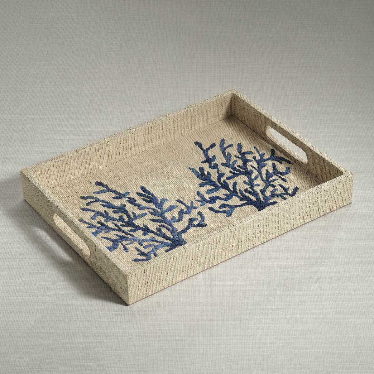 Coral Lagoon Natural Fiber Raffia Serving Tray - Tray Detail | Bone & Brass
