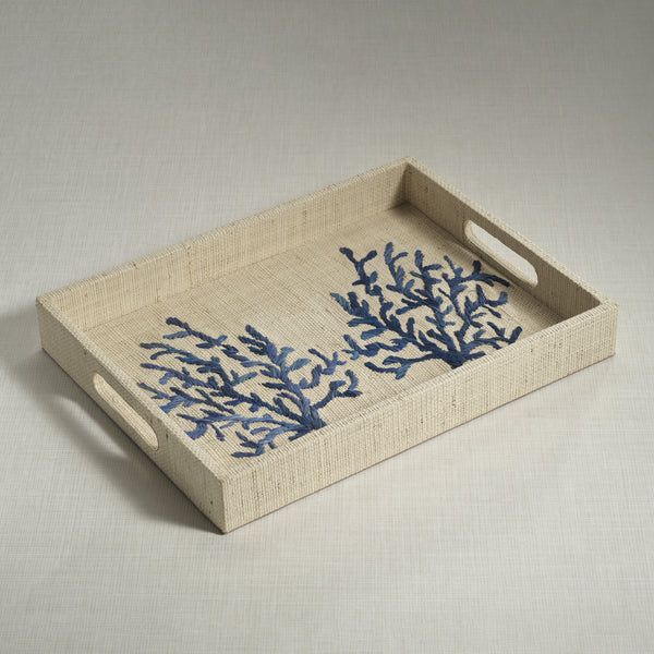 Coral Lagoon Natural Fiber Raffia Serving Tray - Tray Detail | Bone & Brass