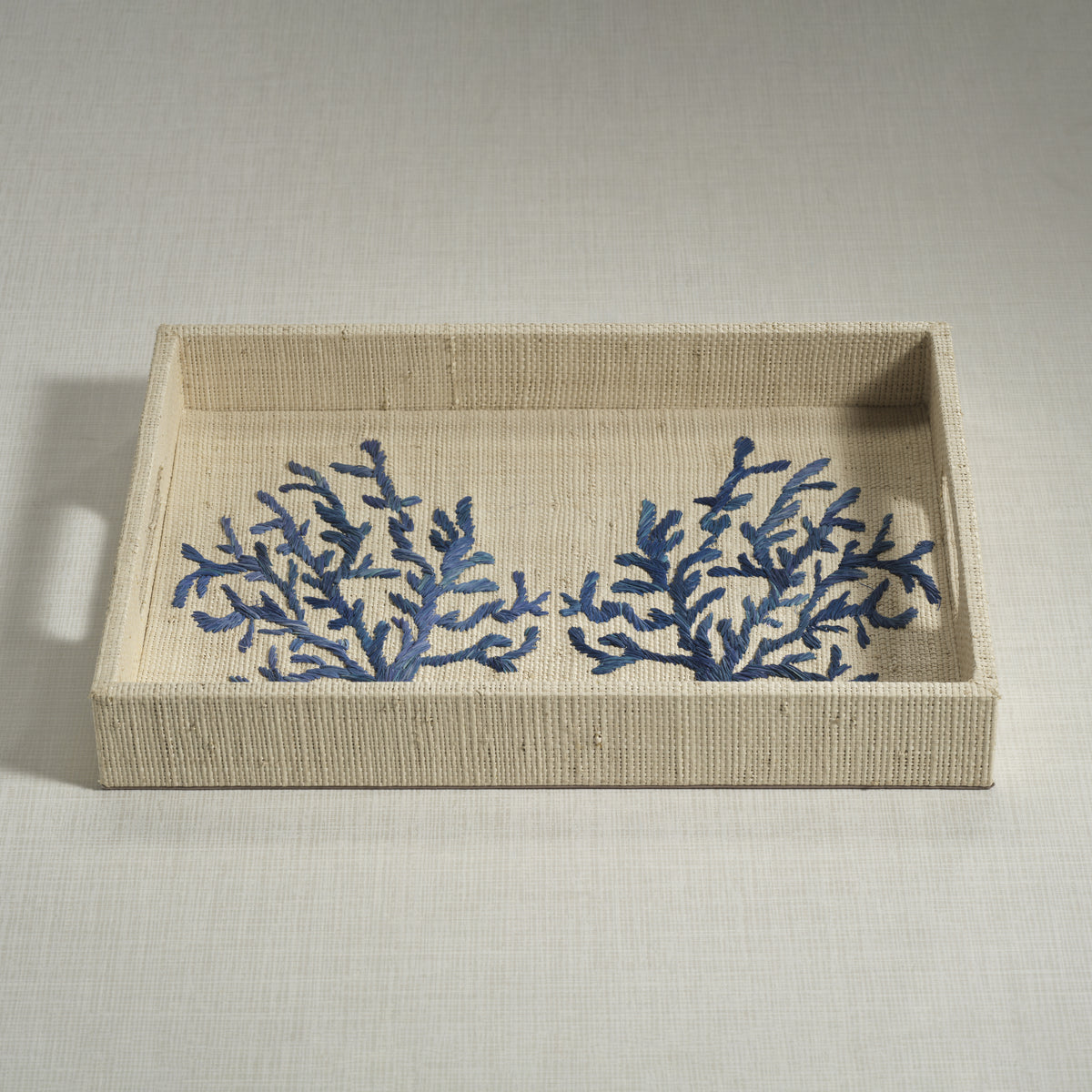 Coral Lagoon Natural Fiber Raffia Serving Tray - Tray Top View | Bone & Brass