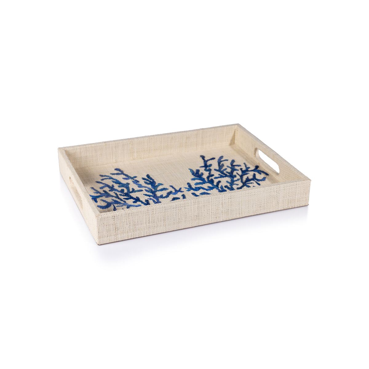 Coral Lagoon Natural Fiber Raffia Serving Tray | Bone & Brass