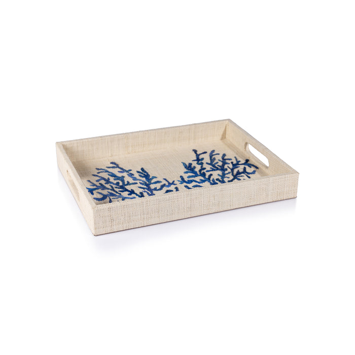 Coral Lagoon Natural Fiber Raffia Serving Tray | Bone & Brass