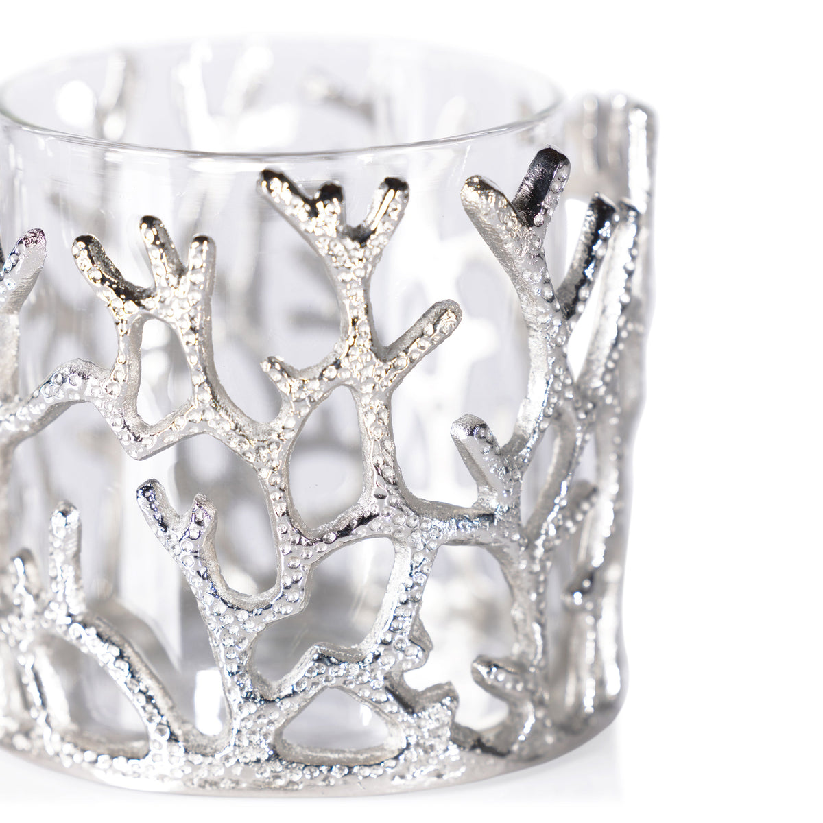 Coral Sea Nickel Hurricane w/ Glass Insert - Hurricane Side View | Bone & Brass