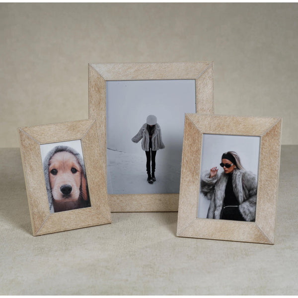 Corviglia Natural Beige Hair On Hide Photo Frame - Frame Detail | Bone & Brass