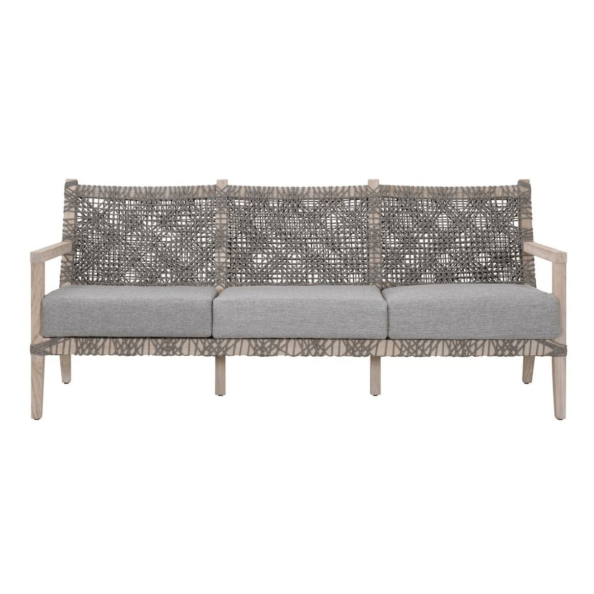 Costa Dove Gray Rope Outdoor 77" Sofa with solid teak frame and polyolefin rope weave.