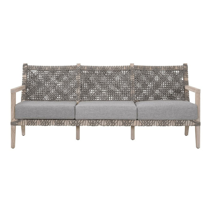 Costa Dove Gray Rope Outdoor 77" Sofa with solid teak frame and polyolefin rope weave.