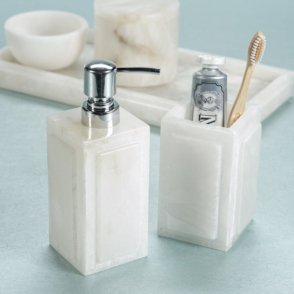Côte d'Azur Alabaster Soap Dispenser - Dispenser Detail | Bone & Brass