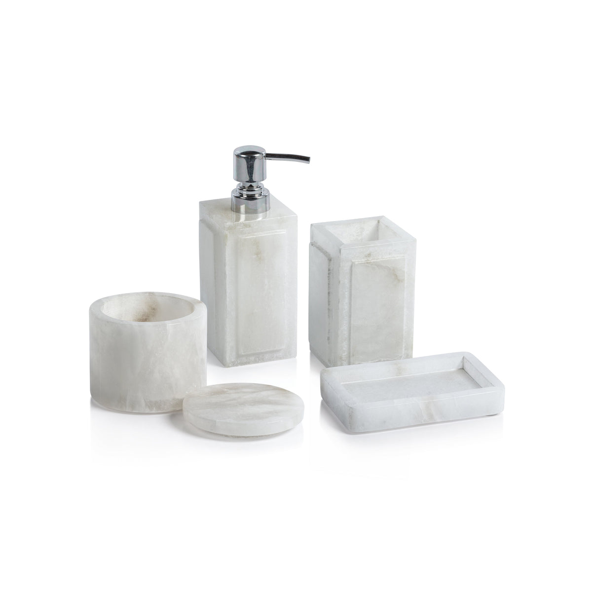 Côte d'Azur Alabaster Soap Dispenser - Dispenser Side View | Bone & Brass