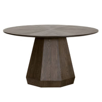 Coulter 54" burnished brown round dining table with a starburst top and octagon pedestal base.