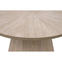Coulter Natural Gray End Table with round starburst veneer top and sturdy base.