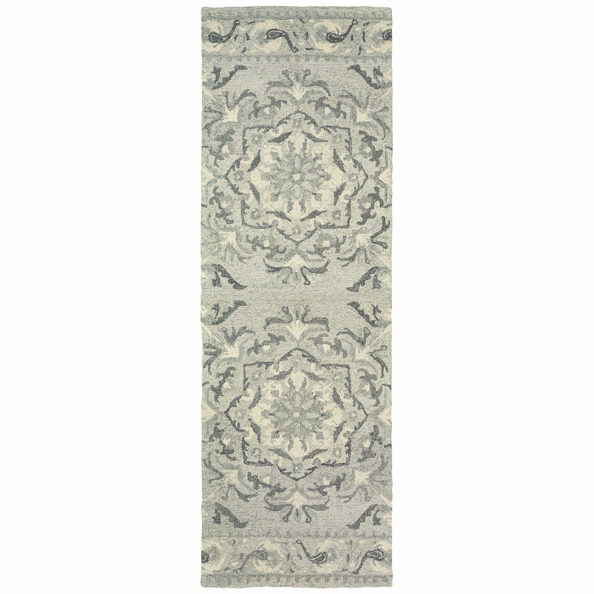 Craft Heathered Gray & Ivory Casual Rug, 100% natural undyed wool, hand-tufted, rustic floral design.