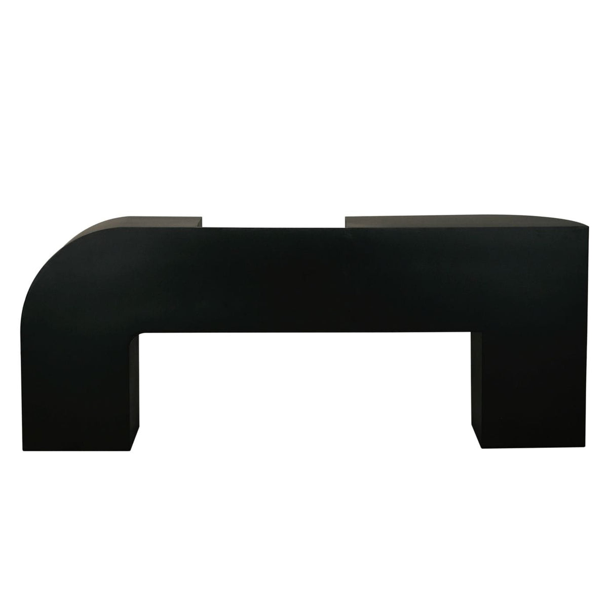 Craftor Black Console Table, 75"W industrial steel with matte black finish and modern curved design.