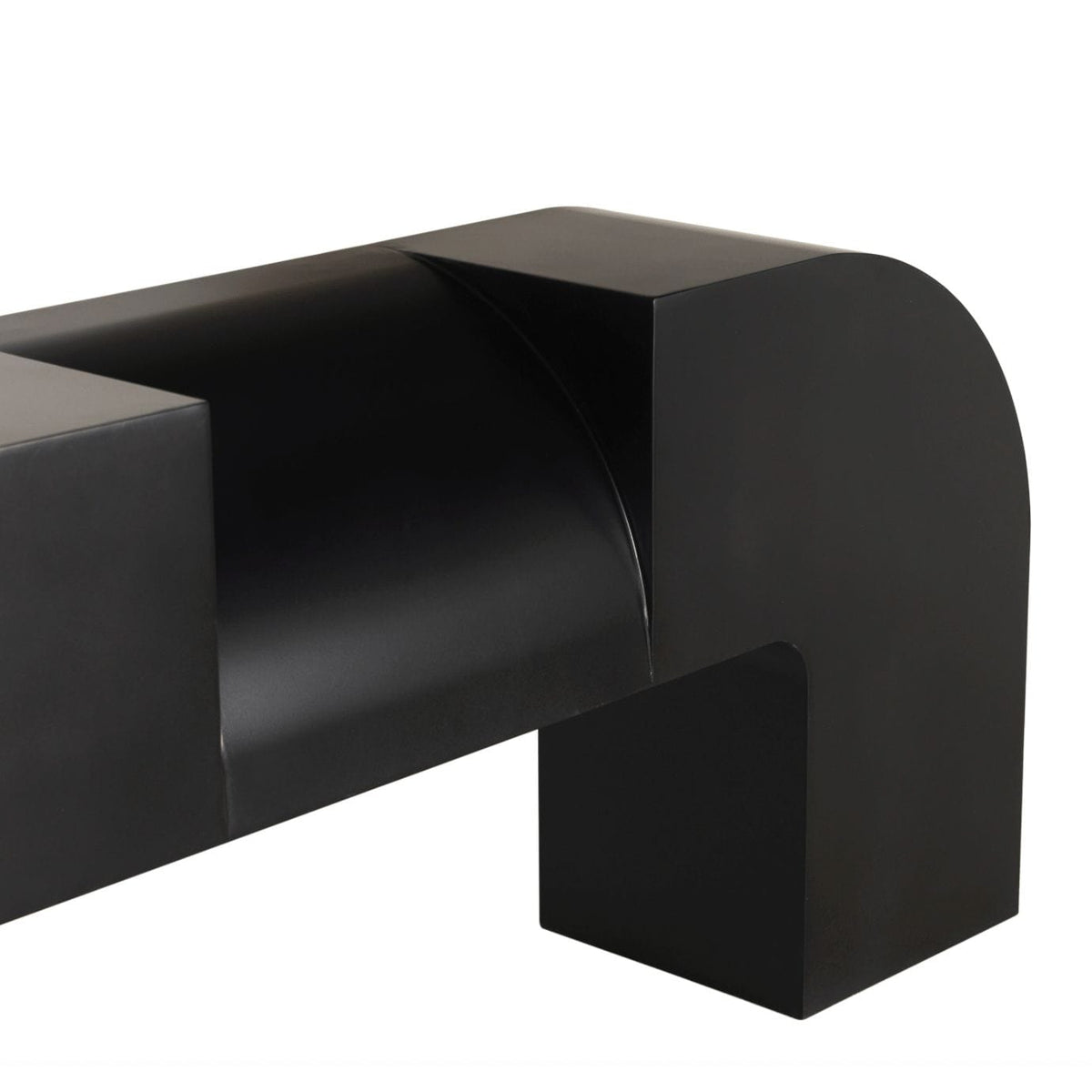 Craftor Black Console Table, 75"W industrial steel with matte finish and modern curved design.