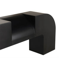 Craftor Black Console Table, 75"W industrial steel with matte finish and modern curved design.