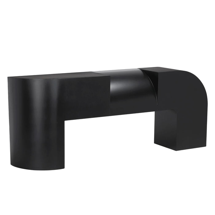 Craftor Black Console Table, 75"W industrial steel with matte black finish, modern geometric design.