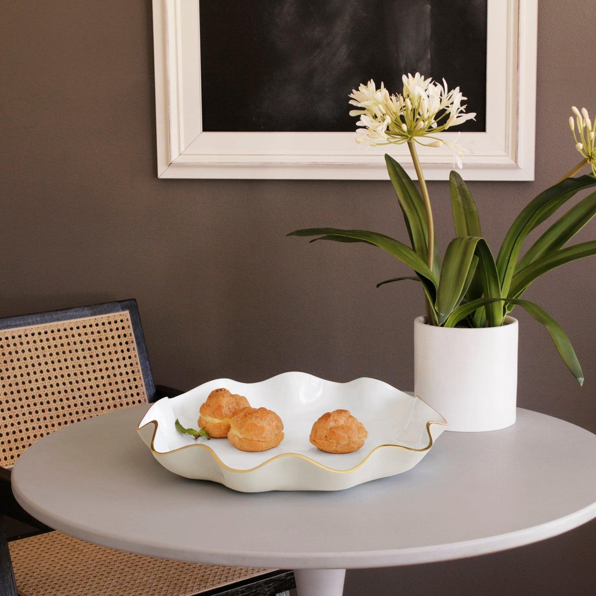 Cream, White & Gold Carola Large Round Serving Platter - Platter Detail | Bone & Brass