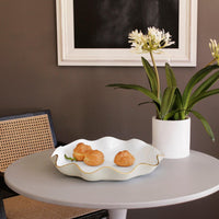Cream, White & Gold Carola Large Round Serving Platter - Platter Detail | Bone & Brass
