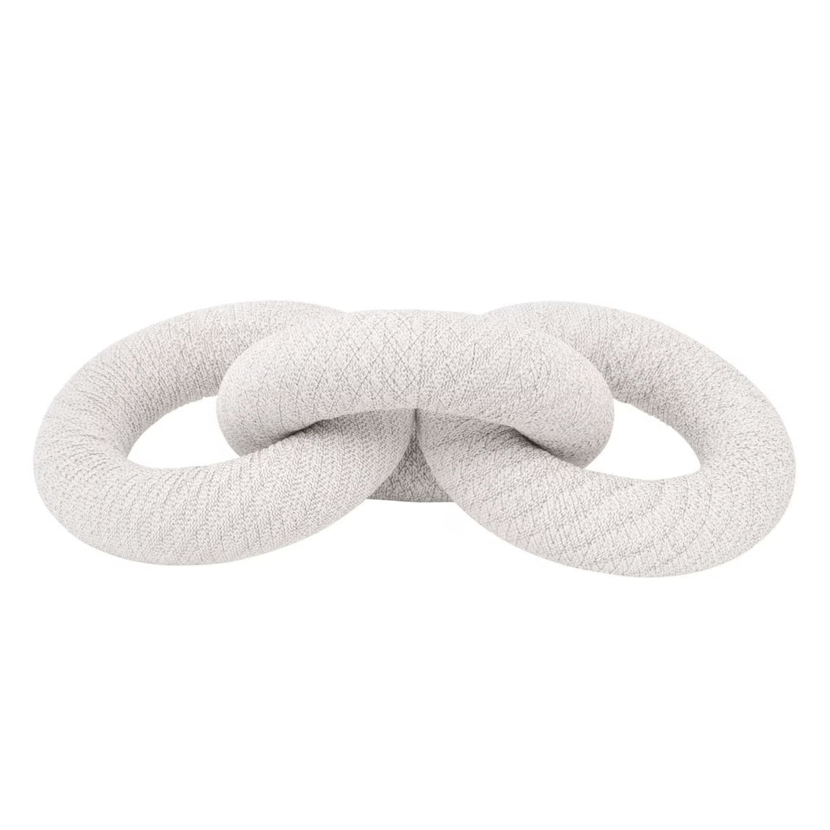 White speckle polyolefin rope decorative link, 8"H x 16.5"W, with a solid mahogany core.