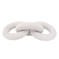White speckle polyolefin rope decorative link, 8"H x 16.5"W, with a solid mahogany core.