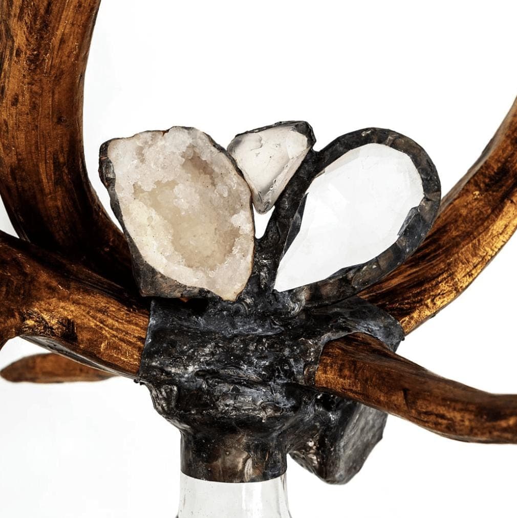 Criss Cross Decorative Glass Antler Bottle - Bottle Side View | Bone & Brass