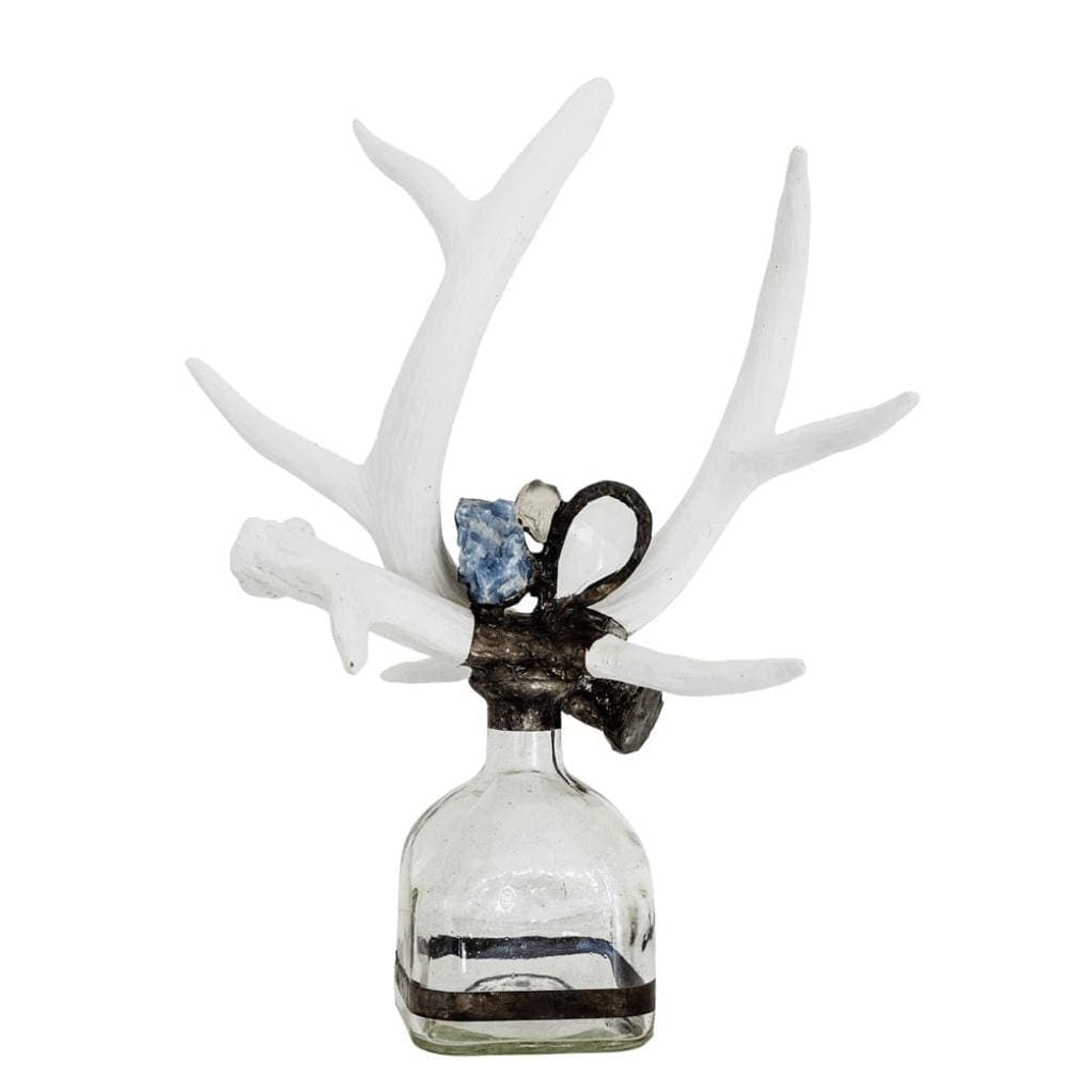 Criss Cross Decorative Glass Antler Bottle - Bottle Side View | Bone & Brass