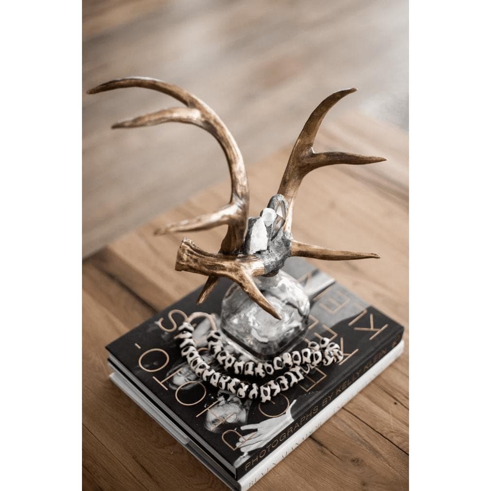 Criss Cross Decorative Glass Antler Bottle - Bottle Side View | Bone & Brass