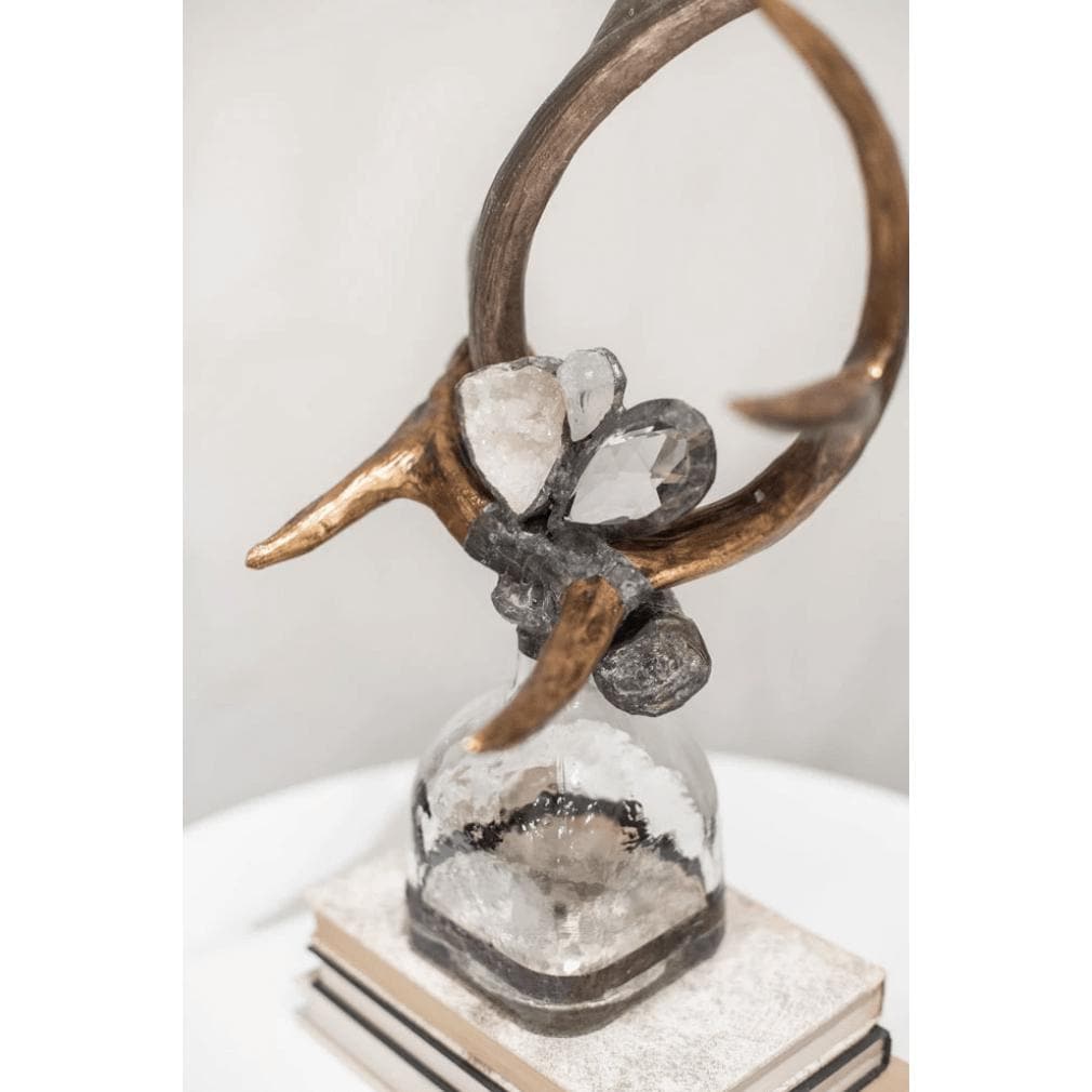 Criss Cross Decorative Glass Antler Bottle - Bottle Top View | Bone & Brass