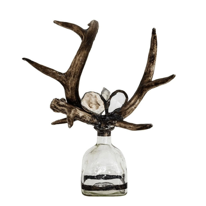 Criss Cross Decorative Glass Antler Bottle | Bone & Brass
