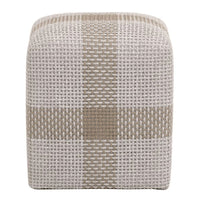 Cross Rope Ottoman Accent Cube with light and dark beige intricate rope weave.