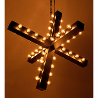 Cruzar Black Steel Chandelier, a large, sculptural ceiling light with multiple small bulbs.