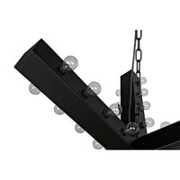 Cruzar Black Steel Chandelier, a handcrafted metal ceiling light with multiple small bulbs and a chain.
