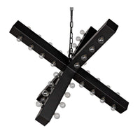 Cruzar Black Steel Chandelier with multiple small bulbs, featuring a sculptural, modern design.
