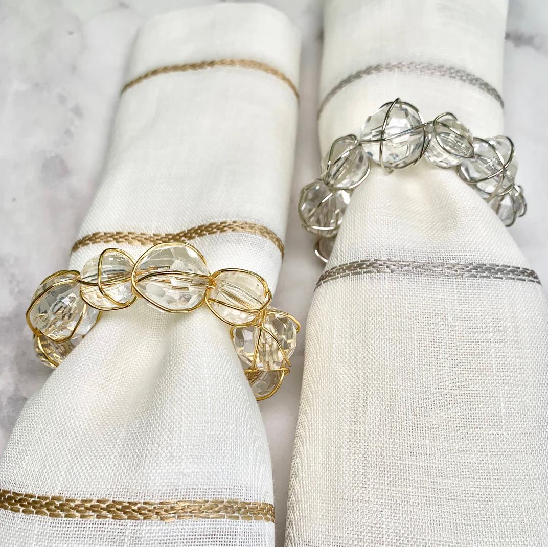 Crystal Bauble Napkin Ring | Gold or Silver, Set 4 - Ring Detail | Bone & Brass