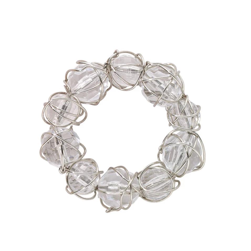 Crystal Bauble Napkin Ring | Gold or Silver, Set 4 - Ring Side View | Bone & Brass